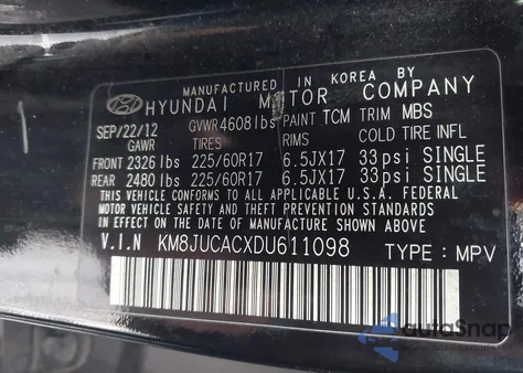 2013 Hyundai Tucson Gls z USA, uszkodzony, nr VIN KM8JUCACXDU611098